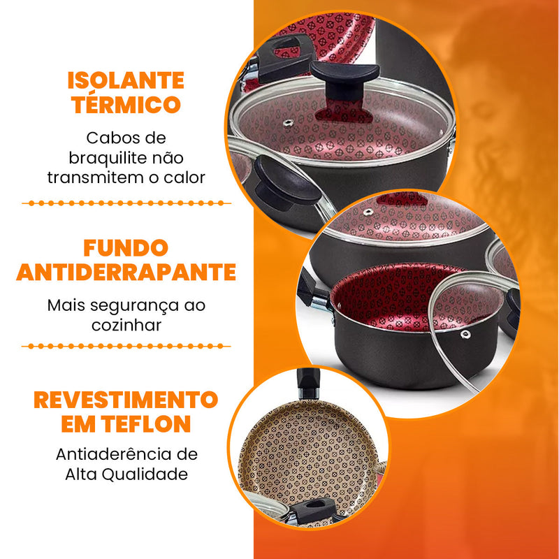 Jogo de Panelas Antiaderente 8 Peças Disegno - Teflon