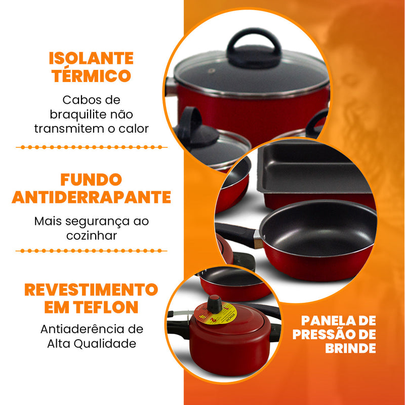Jogo de Panelas 17 Peças Antiaderente - Brinde Panela Pressão