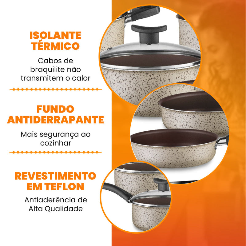 Jogo de Panelas Antiaderente 10 Peças - Teflon - Linha Coffee