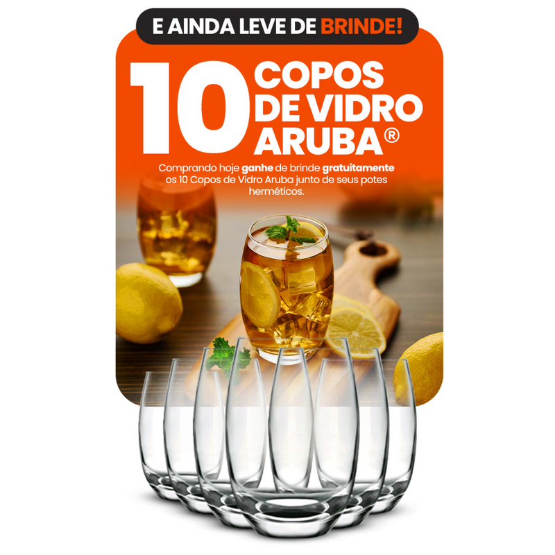 Kit com 15 Potes Herméticos de Vidro + 10 Copos de Vidro Aruba de Brinde 4.9  (319 Ava